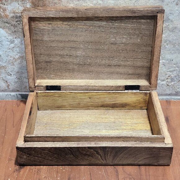 Hand Carved Elephant Wooden Hinged Box Decorative Jewelry Storage Box - Picture 6 of 12